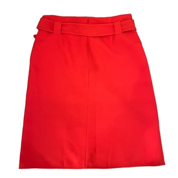 Halogen Daring Bright Red Wrap Midi A-Line Skirt with Large Buckle Belt Size 14 - Picture 2 of 10